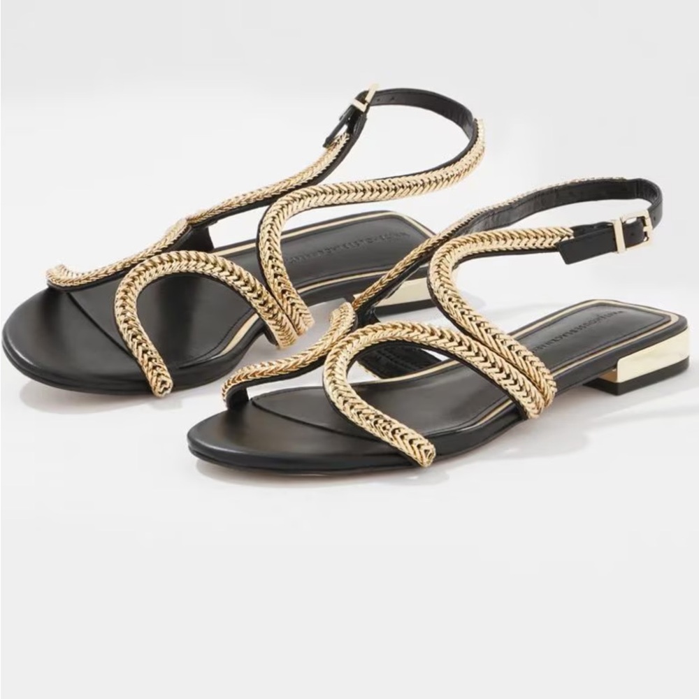 White House Black Market Black and Gold Sandals